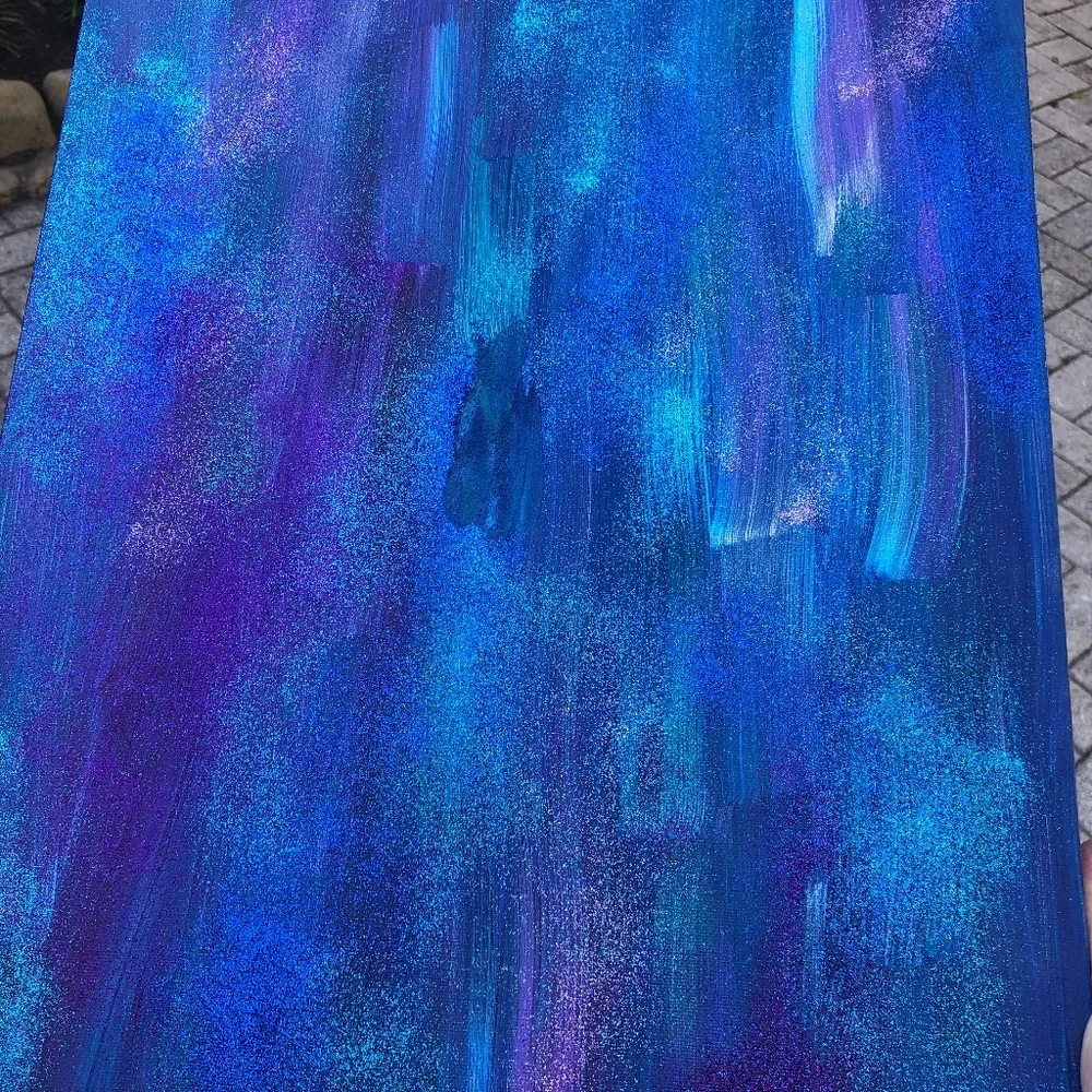 HANDCRAFTED BLUE/PURPLE/GREEN ABSTRACT STARRY NIGHT GLITTER ART